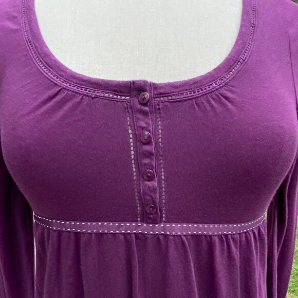 Y2K American Eagle Outfitters Henley Babydoll Shirt Purple Tie Back 00s Boho-M - Picture 3 of 9